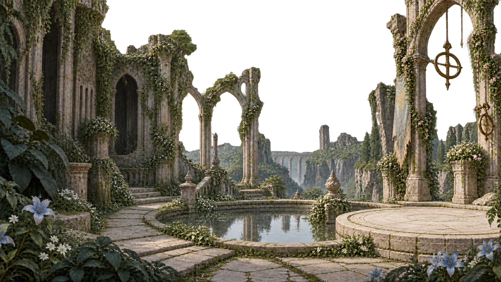 The illustrated enchanted garden used to explore the graphic-design portfolio.