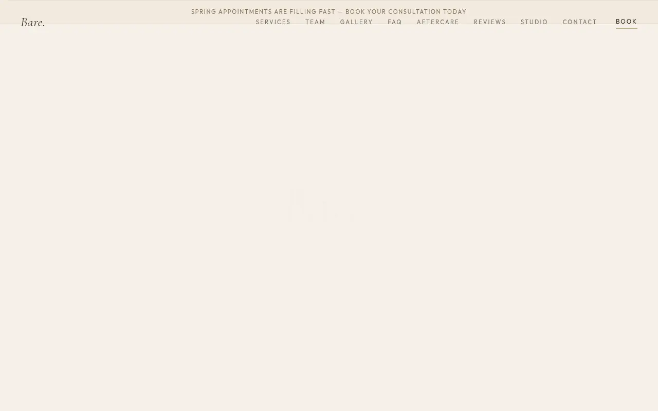 Homepage screenshot of Bare. | Permanent Makeup Studio, Fayetteville, AR, Demos & Portfolio site