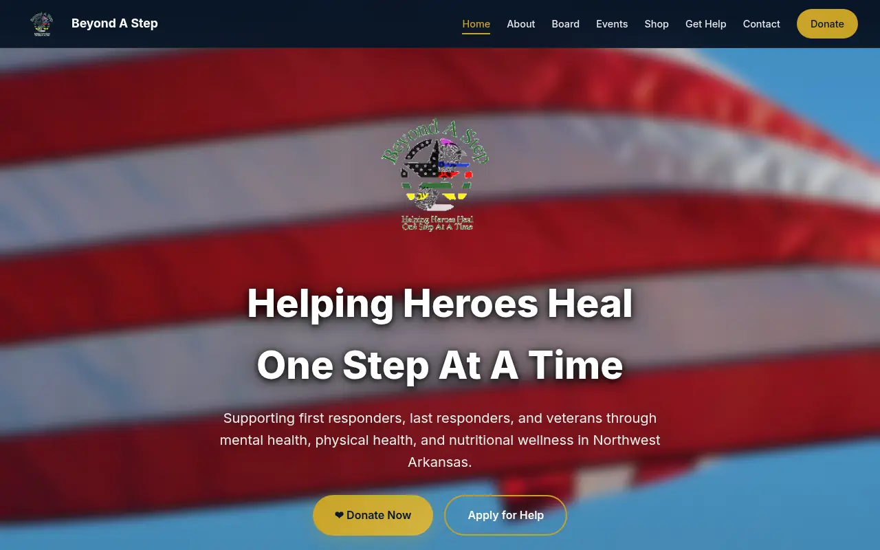 Homepage screenshot of Beyond A Step | Helping Heroes Heal One Step At A Time, Demos & Portfolio site