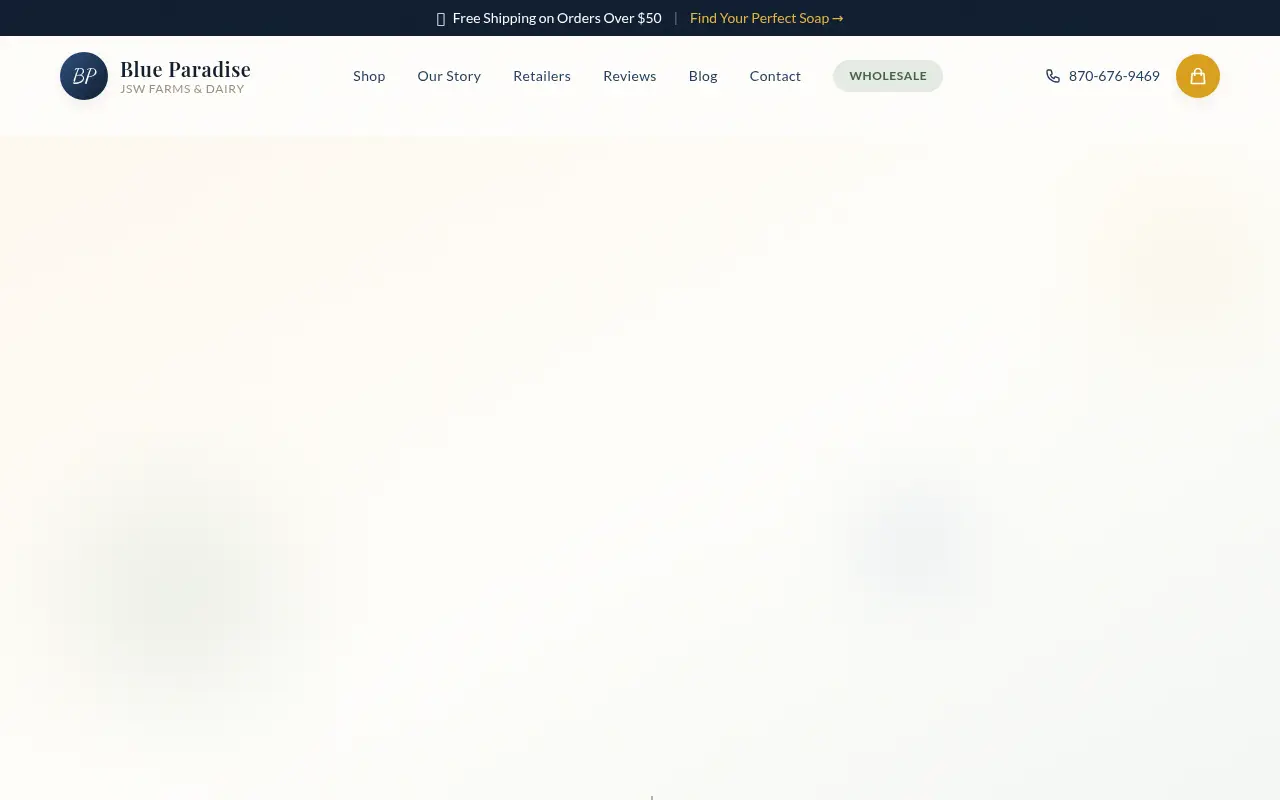 Homepage screenshot of Blue Paradise Dairy | Handcrafted Goat Milk Soap | Arkansas, Demos & Portfolio site