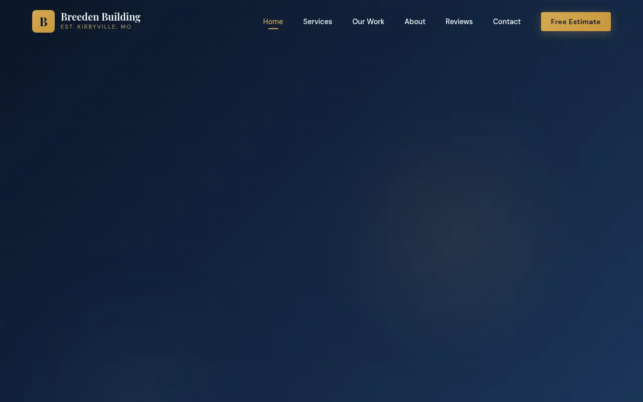 Homepage screenshot of Breeden Building LLC | Premier Kitchen & Bathroom Remodeling | Branson MO, Demos & Portfolio site