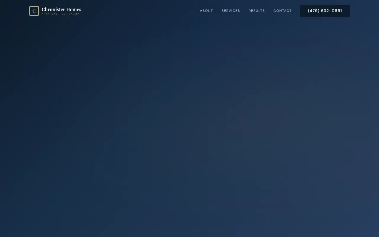 Homepage screenshot of Chronister Homes | Ryan Chronister | Charleston AR | River Valley Real Estate, Demos & Portfolio site