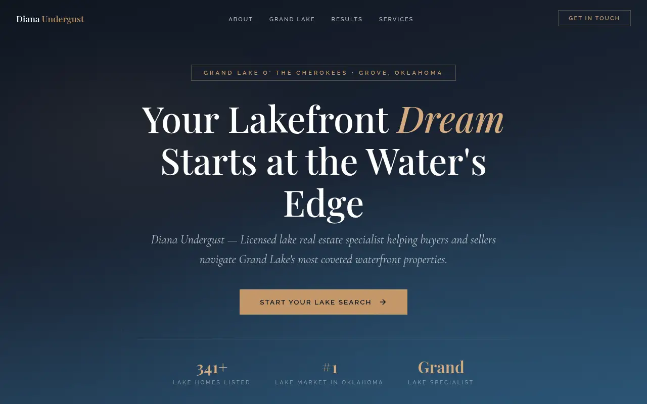 Homepage screenshot of Diana Undergust | Grand Lake Real Estate Specialist | Lake Homes Realty, Demos & Portfolio site