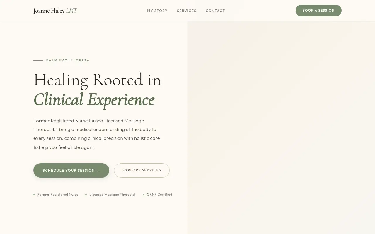 Homepage screenshot of Joanne Haley LMT | Therapeutic Massage & Holistic Wellness | Palm Bay, FL, Demos & Portfolio site