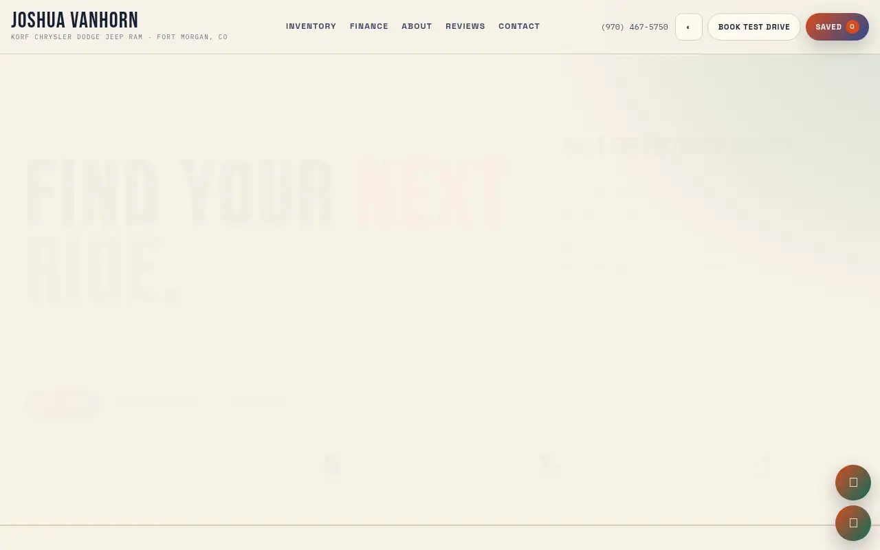Homepage screenshot of Joshua VanHorn | Korf CDJR Fort Morgan, CO, Demos & Portfolio site