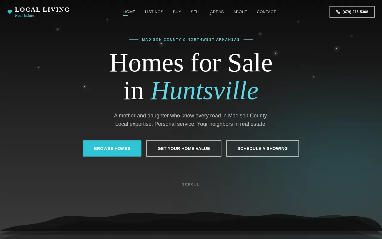 Homepage screenshot of Homes for Sale in Huntsville, AR, Demos & Portfolio site