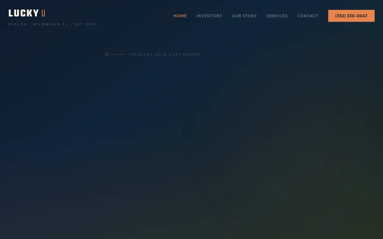 Homepage screenshot of Lucky U Cycles | Florida's Largest Pre-Owned Motorcycle Dealer, Demos & Portfolio site