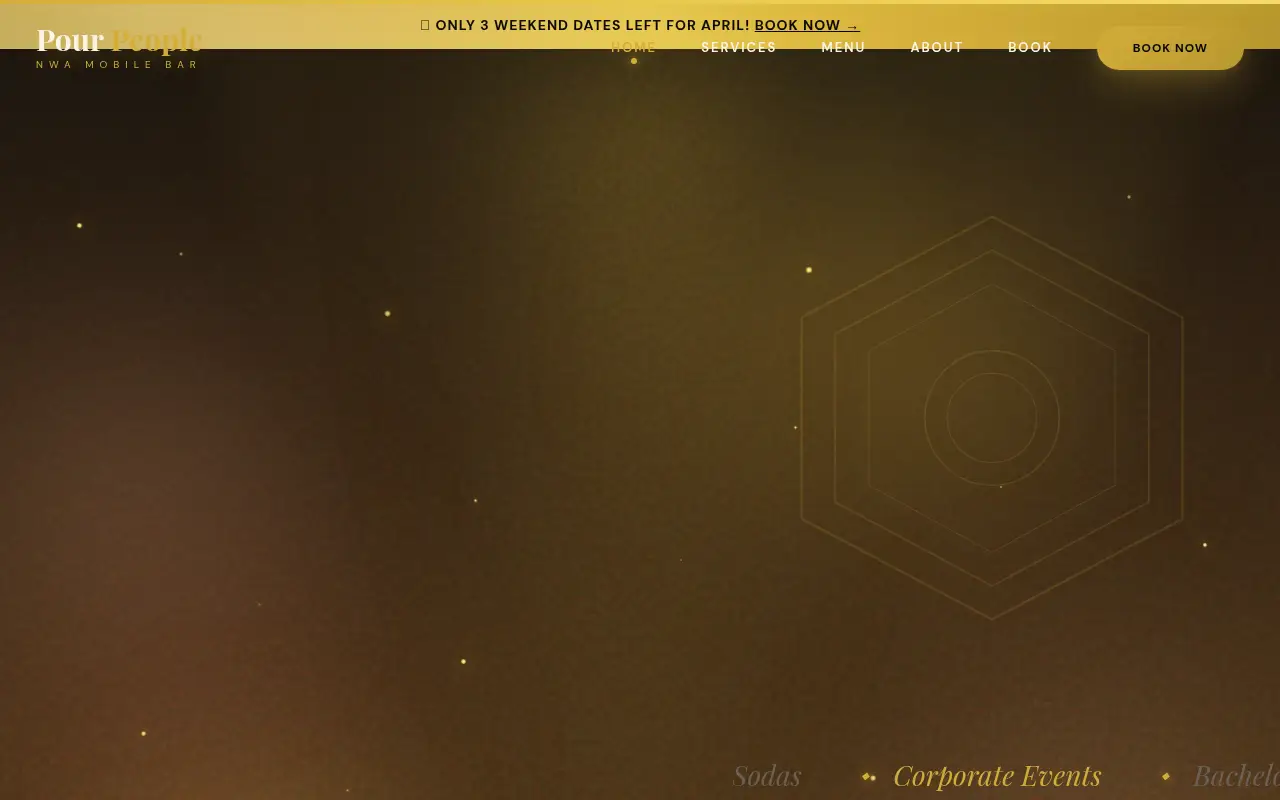 Homepage screenshot of NWA Pour People | Mobile Bar & Dirty Soda Service | Northwest Arkansas, Demos & Portfolio site