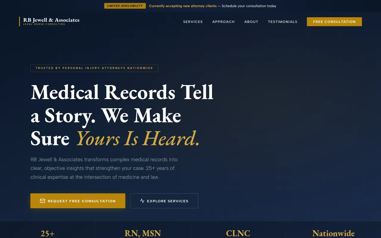 Homepage screenshot of RB Jewell & Associates | Legal Nurse Consulting | Medical Record Analysis for..., Demos & Portfolio site