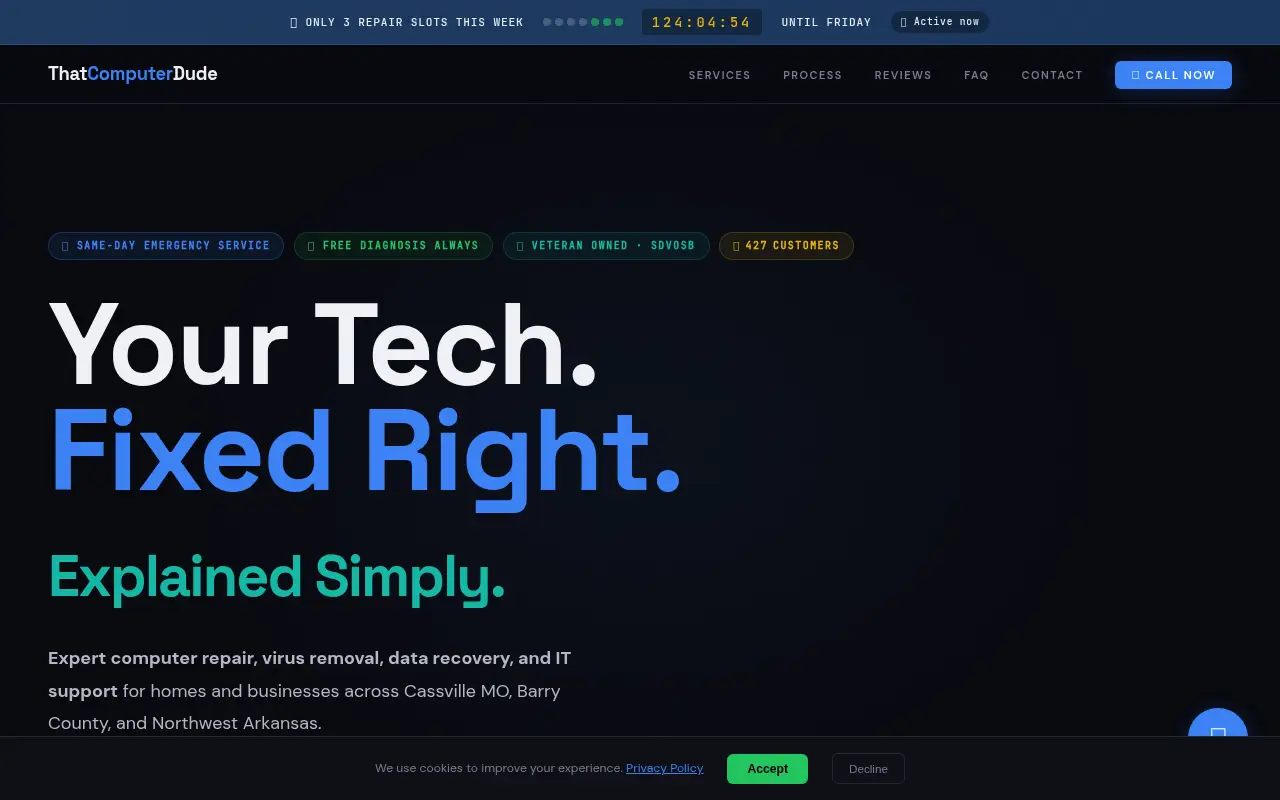 Homepage screenshot of That Computer Dude | Expert Computer Repair | Cassville, MO, Demos & Portfolio site