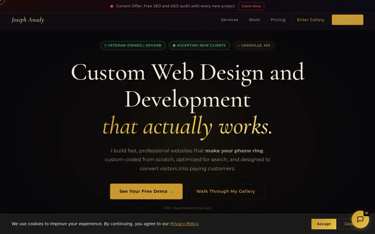 Homepage screenshot of Custom Website Development | Nationwide Web Design | ThatDeveloperGuy, Demos & Portfolio site