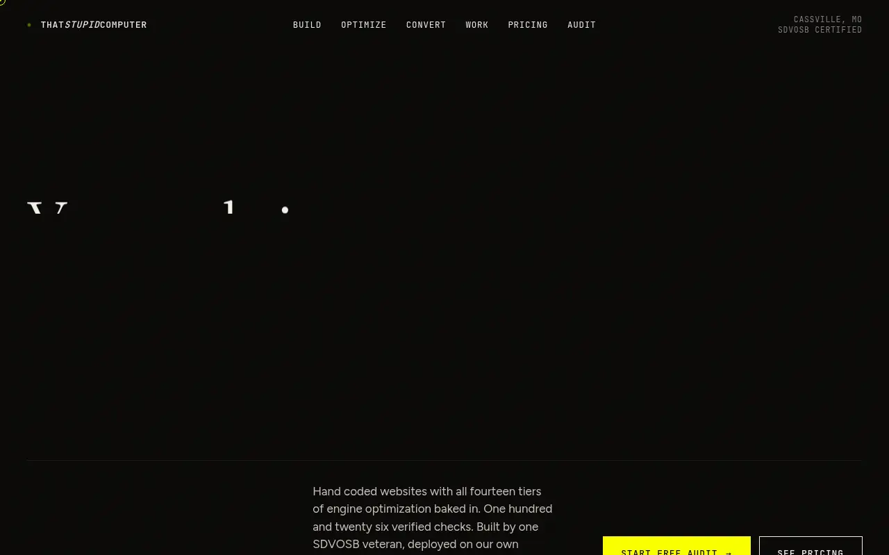 Homepage screenshot of Websites engineered to sell while you sleep | ThatStupidComputer, Demos & Portfolio site