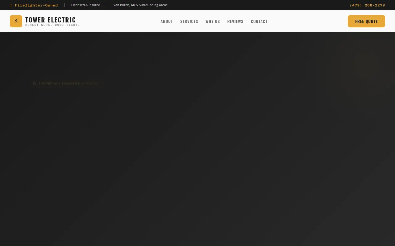 Homepage screenshot of Tower Electric, Demos & Portfolio site
